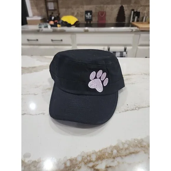 Bling Purple Paw Black Hat Military Cap Cotton NWOT Women's Adjustable - Picture 7 of 10